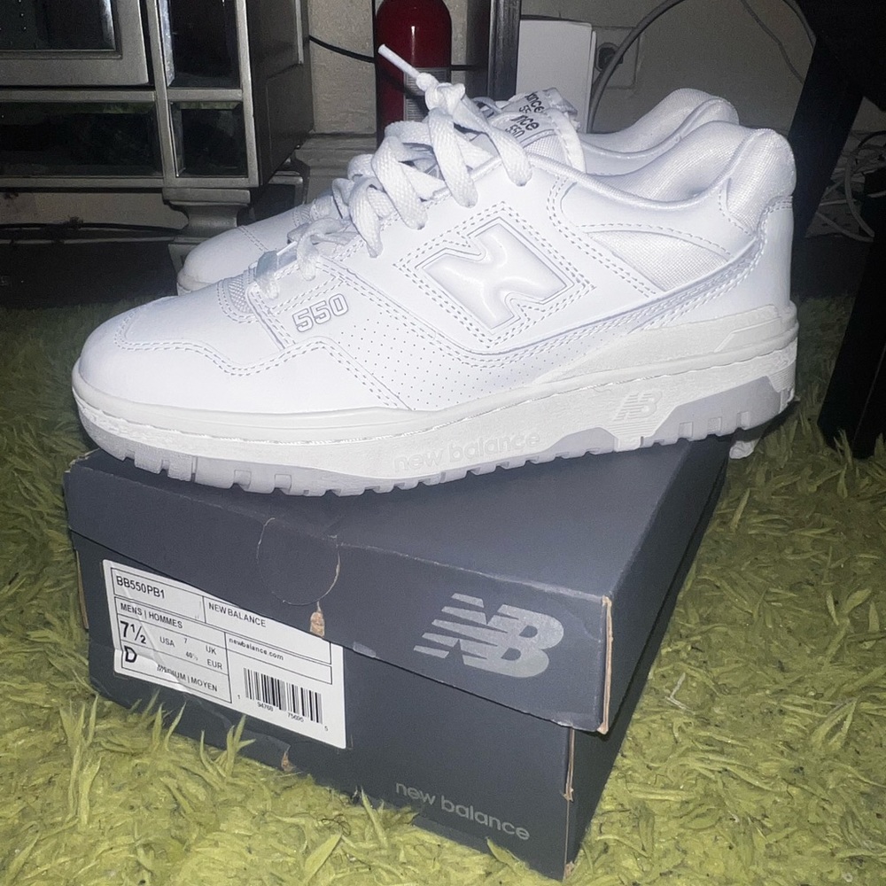 new balance 550, grey and white. brand new never work in a size 7.5 in men’s